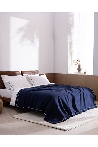 Madame Coco Caline Double 100% Cotton Pique Duvet Cover Set - White/Navy Blue