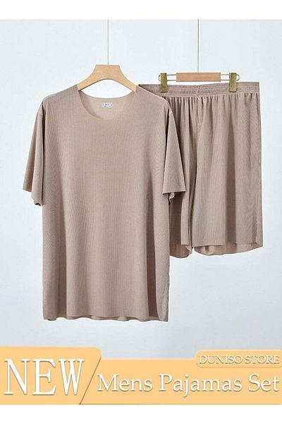 fun zone DUNISO Men's 2pcs Pajama Set Short Sleeve Nightgown Sleepwear