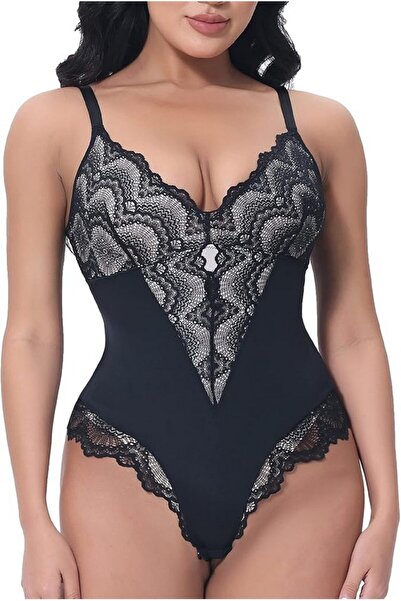 SHAPEBUS Body negru sexy Shape Up Tummy Control Strong cu dantela, marime xl,