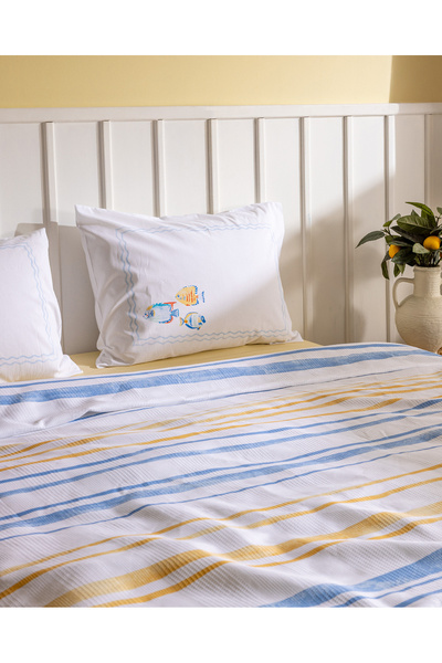 Madame Coco Caresse Double Cotton Ecocell Printed Pique Set - Blue