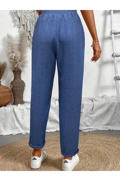 buğrahayalin Women's High Waist Elastic Waist Aerobin Trousers with Lacing Detail