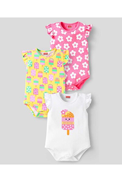 Babyhug 100% Cotton Knit Frill Sleeves Onesies Popsicle & Floral Print Pack O...