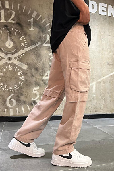 Denim Republic Men's Camel Baggy Cargo Pants Wide Leg