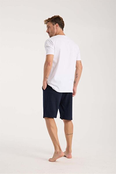 modaserdem Mdsrdm Men's Lacost Cotton Combed Shorts with Pockets Navy Blue