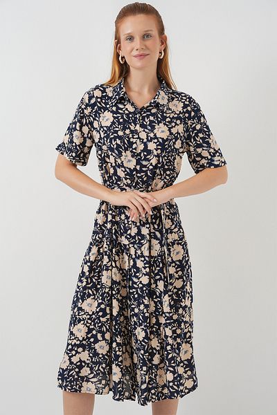 Bigdart Women's Short Sleeve Patterned Dress 2560 - Navy Blue