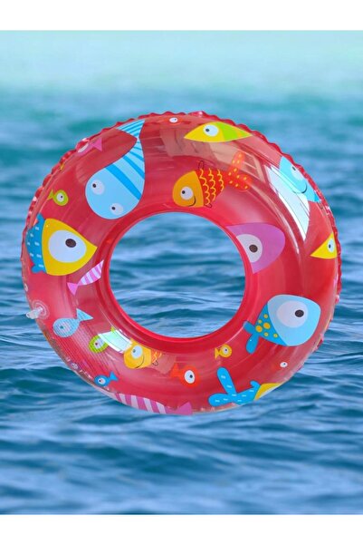 buradanaldım Kırmızı Hayvan Desenli Şişme Deniz Simiti, Havuz Can Simiti 3-6 Yaş