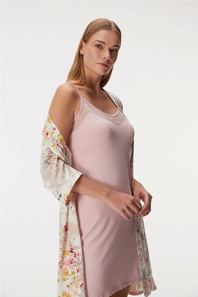 Anıl 11356 Women's Floral Dressing Gown and Nightgown Set