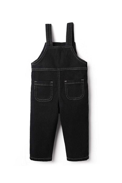 Bonfino Woven Full Length Washed Denim Dungaree - Black