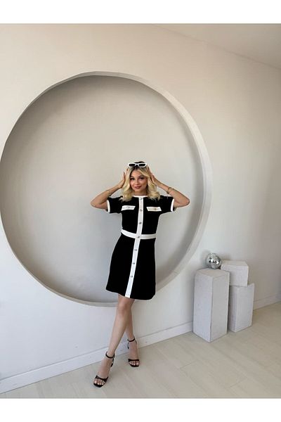 Viyamo Rochie modală cu mânecă scurtă pentru femei, cu decolteu, cu nasturi în față