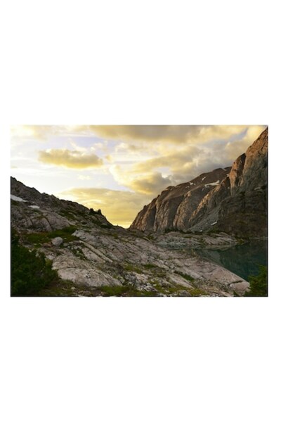 OEM Pictură pe pânză, „Lumina dimineții peste Munții Stâncoși”, Nor, Apus de soare, Munte, Stâncă, Lac, Vegetație