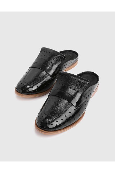 İLVİ Sydny Genuine Leather Black Women's Slippers