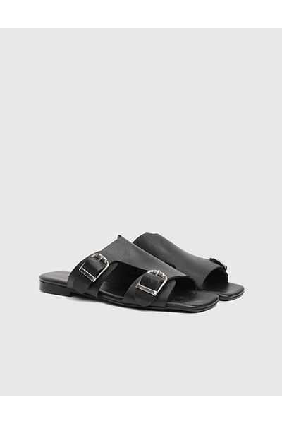 İLVİ Setre Genuine Leather Black Women's Slippers
