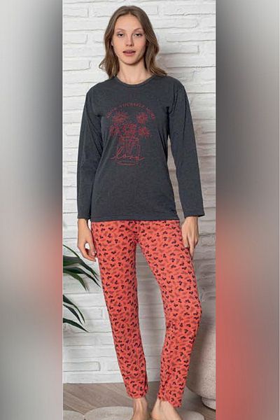 Farya Home Ecodream Long Sleeve Patterned Economic Women's Pajama Set