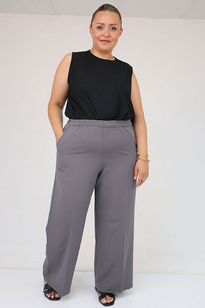 Eslina 59017 Large Size Loose Pants with Elastic Waist - Gray