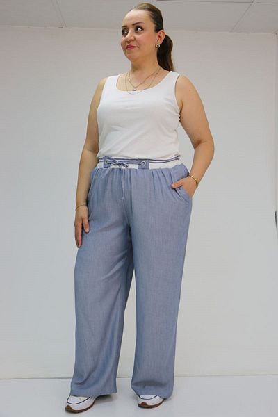 Eslina 59007 Large Size Belt Rib Detailed Xons Jeans - Navy Blue