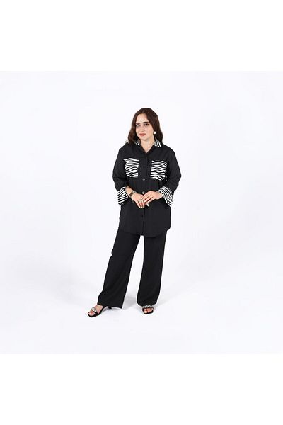 LINELLE – Solid color Co-Ord Set with Printed Shirt & Solid Pants.