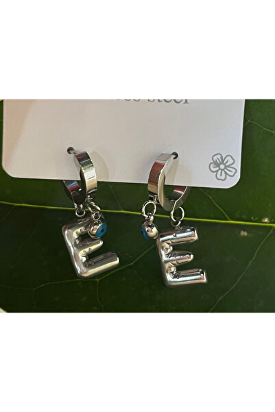 Monalisa Home أقراط فضية اللون على شكل حرف E فاخرة ومزخرفة