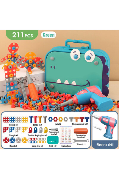 Choice1 green 211pcs 351stk/211stk Children DIY Tool Toys Set Electric Drill Screw Nuts Puzzle Toy Pretend P