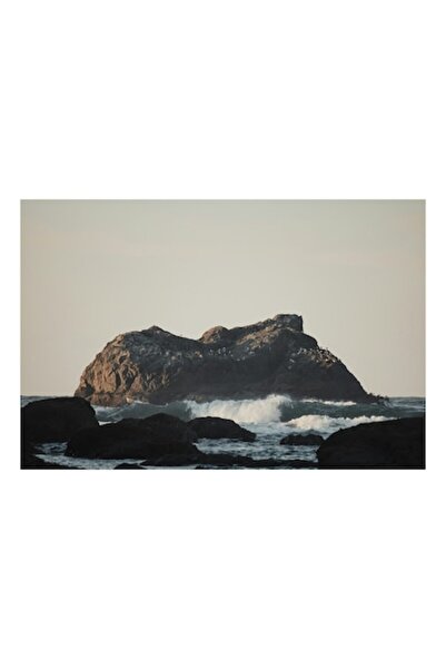 OEM Tablou Canvas, 'Stanca misterioasa din largul marii', Ocean, Stanci, Valu...