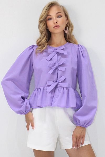 VAGGON Bluză din poplin cu mâneci prințesă, cu decolteu, liliac închis, pentru femei PRMX13375