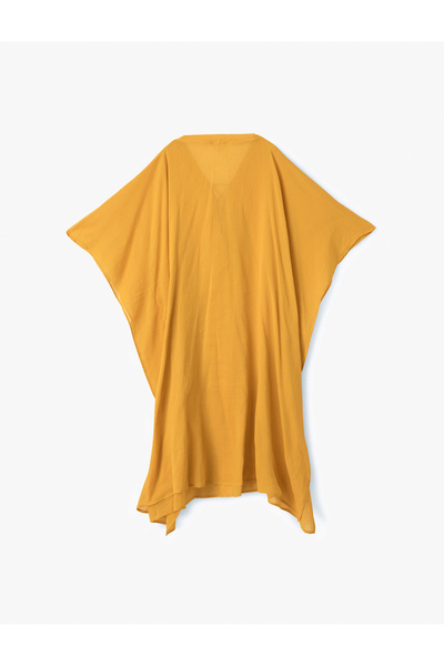 Koton Βαμβακερό κοντό μανίκι με λαιμόκοψη V ασύμμετρο φόρεμα παραλίας