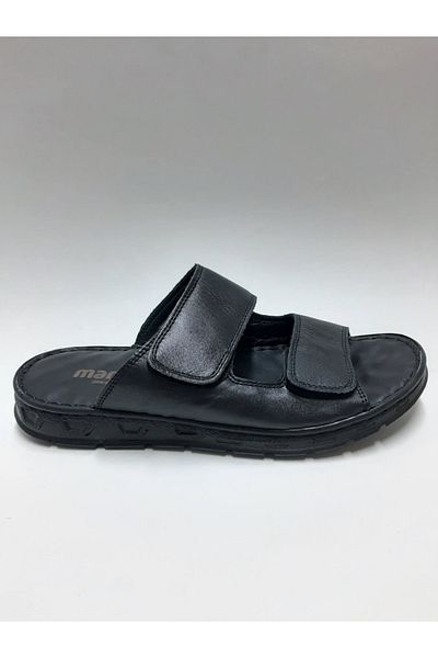 marutti Genuine Leather Double Sticked Toe Open Casual Black Color Men's Slippers