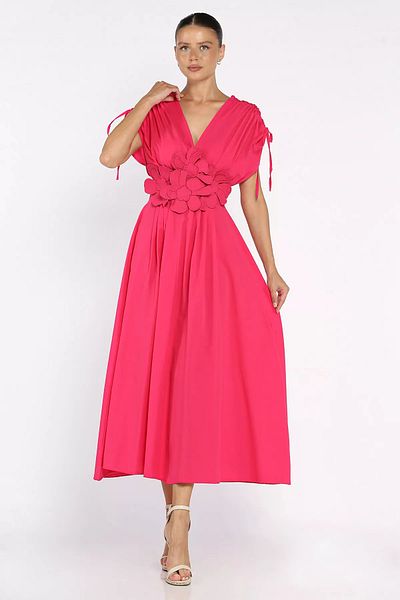 GÜLSELİ Fuchsia Daisy Appliqued Double Breasted Dress
