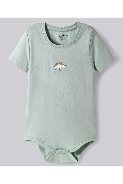 Bonfino 100% Cotton Knit Half Sleeves Dino Printed Onesies (Pack Of 3) - Multicolor