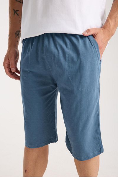 Akbeniz Men's Pocketed Cotton Combed Shorts Indigo