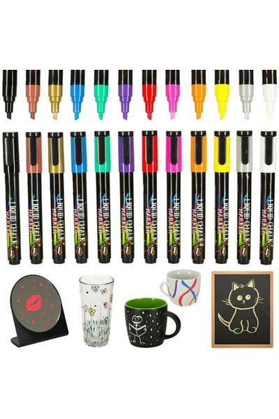 zola Set 12 markere creta lichida, pentru sticla, metal, tabla, cap gros, multicolore