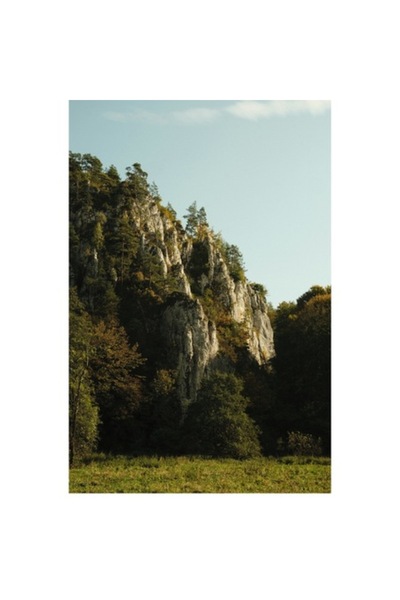 OEM Pictură pe pânză, „Peisaj montan la apus”, Verdeață, Stânci, Copaci, Cer,...