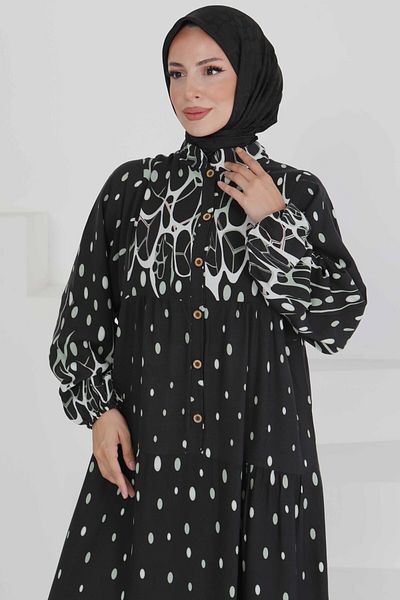 TOFİSA Patterned Buttoned Dress Mint - 27493