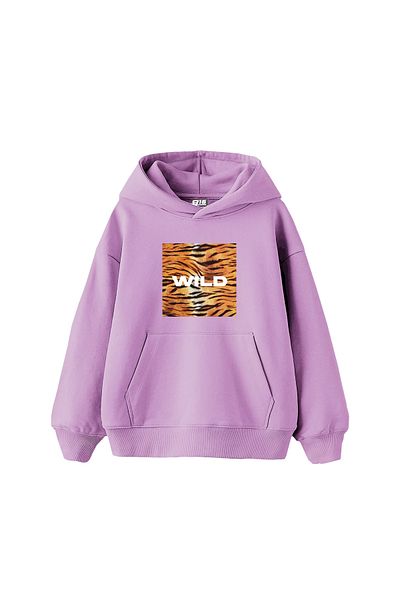 Sekizbiraltı Wild Printed Oversize Unisex Purple Hoodie
