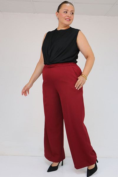 Eslina 59017 Large Size Loose Pants with Elastic Waist - Claret Red