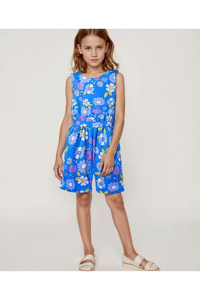 Primo Gino Cotton Sleeveless All Over Printed Jumpsuit - Blue