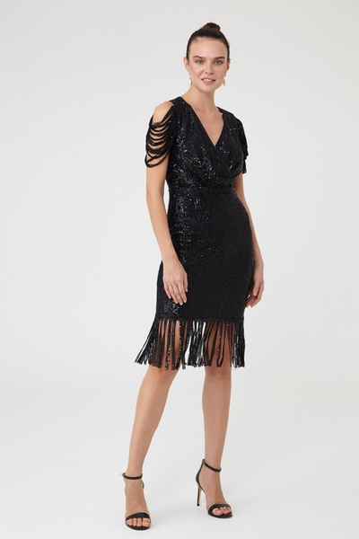 Fervente Rochie mini elegantă, fără mâneci, cu paiete, neagră, Ella - L(40)