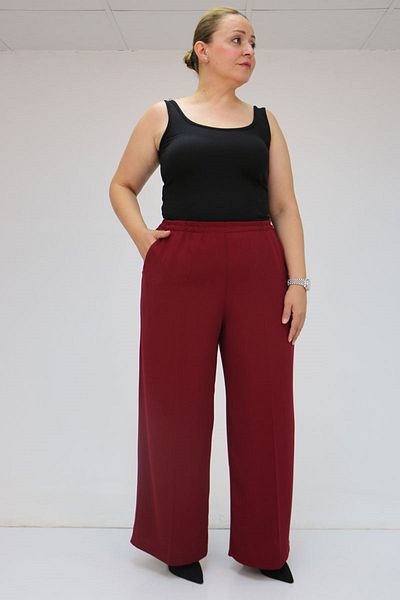 Eslina 59014 Large Size Crepe Loose Pants with Elastic Waist - Claret Red