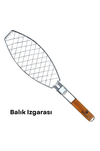 Meaty Cheesy Dooman Paslanmaz Çelik Balık Izgara Teli Ahşap Saplı 30x13 cm Izgara Alanı - 318g