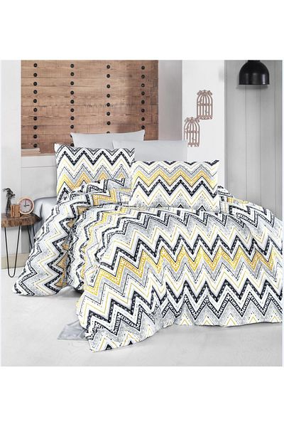 The Ecosse Sheet Elastic Single Duvet Cover Set-Verona Yellow Gray