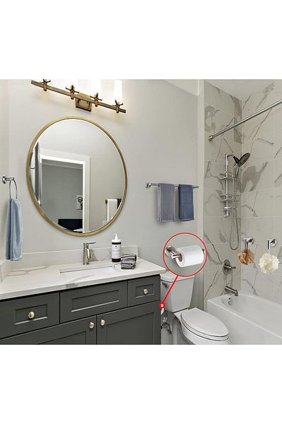 eR D L Set of 5 bathroom hooks, ring, towel bar, toilet roll holder, robe hooks, stainless steel, chrome