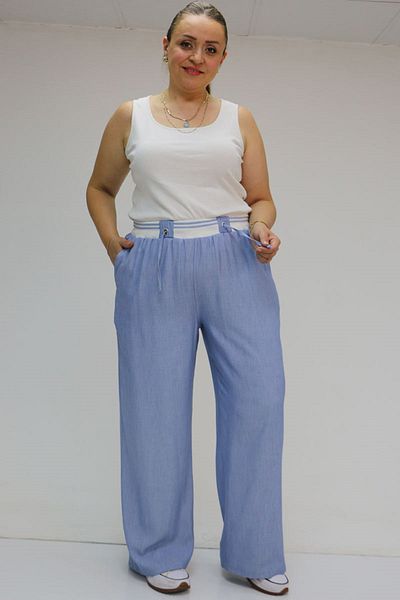 Eslina 59007 Large Size Belt Rib Detail Xons Jeans - Blue