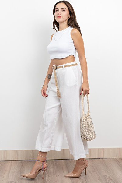 MissVina Midi Boy Hasır Kemerli Keten Pantolon 30278