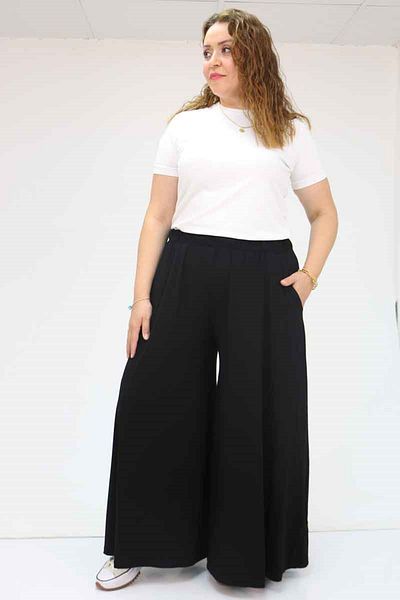 eslamood 49003 Large Size Combed Cotton Skirt Trousers with Elastic Waist - Black