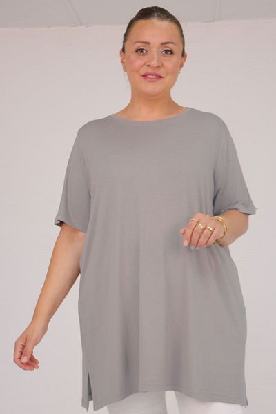Eslina 58507 large size collar Piped jersey t-shirt - gray