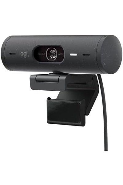 logitech كاميرا ويب Brio 500 عالية الدقة بالكامل مع تصحيح تلقائي للضوء ووضع العرض وميكروفونات مزدوجة لتقليل الضوضاء، P