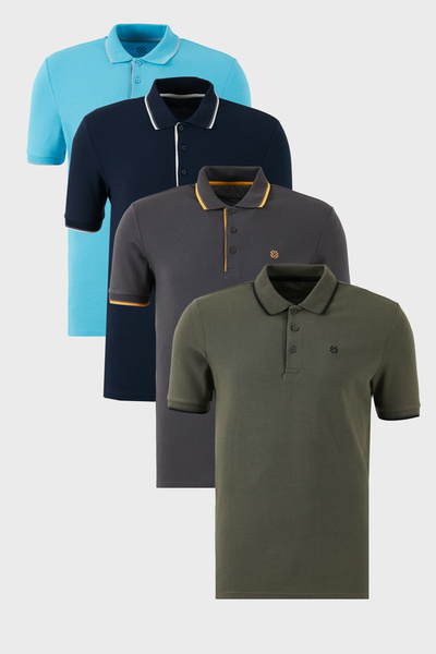 Buratti Βαμβακερή λεπτή εφαρμογή με λεπτομέρεια με κουμπιά γιακά πόλο 4 πακέτ...