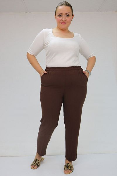 Eslina 59015 Large Size Borupaça Crepe Trousers - Brown