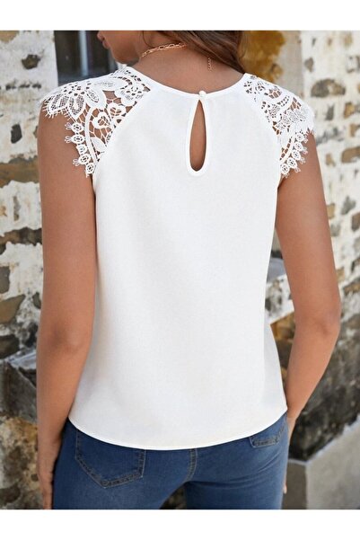 ALPACO Bluză din crep importat guler rotund cu mâneci scurte pentru femei -COLLECTION