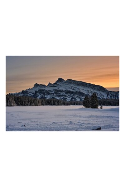 OEM Pictură pe pânză „Apus de soare de iarnă în munți”, 54 x 39cm