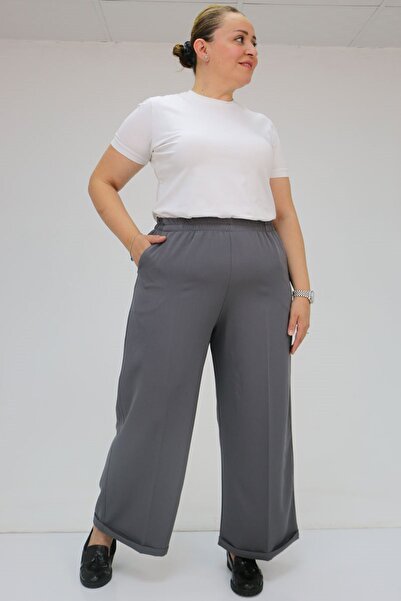 Eslina 59008 Large Size Double Leg Trousers with Elastic Waist - Anthracite